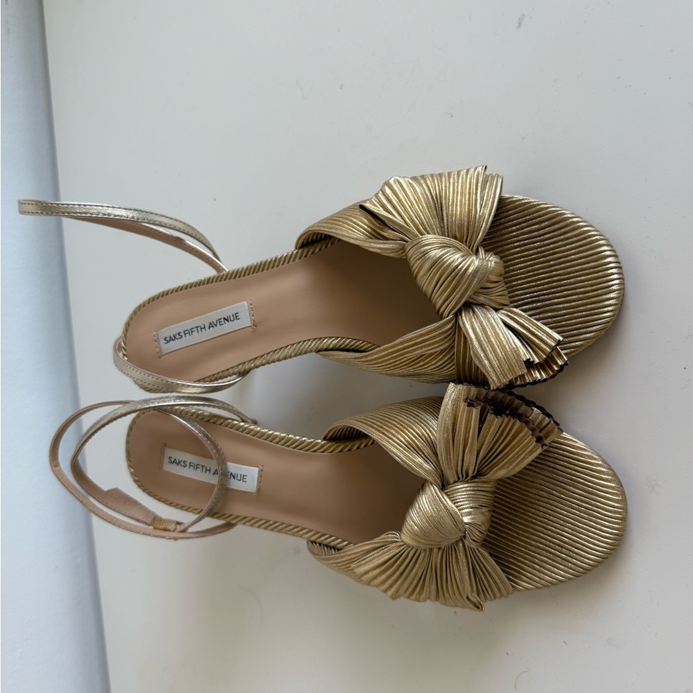 Saks Fifth Avenue Gold Sandals with Bow Detail
